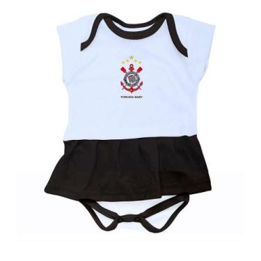 Imagem de Body Vestido Corinthians Bebê Oficial Torcida Baby, G, Branco, Preto