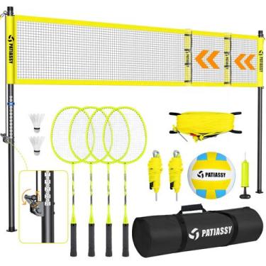 Imagem de Conjunto de voleibol e badminton Patiassy, ajustável, rede de 9,8 m