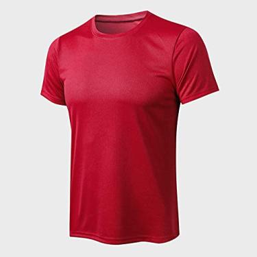 Imagem de Camisa esportiva masculina gola oco manga curta stretchy secagem rápida academia fitness camisetas soltas(Medium)(vermelho)