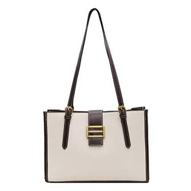 Imagem de Bolsa feminina moderna simples de grande capacidade, bolsa de couro vintage, bolsas e bolsas de mão com zíper, Branco, extra large