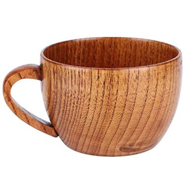 Imagem de Xícaras de chá de madeira,canecas de cerveja de madeira, copo de madeira marrom retrô artesanal natural de primeira qualidade com alça, para beber chá, café, vinho, cerveja, bebidas quentes (100 ML)