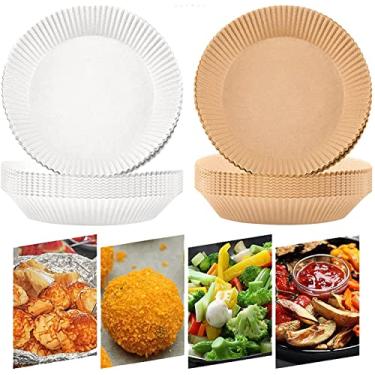 Imagem de Forros de papel pergaminho air fryer antiaderente descartáveis, tapete de forro de fritadeira de ar papel redondo, adequado para fritadeira, vaporizador, forno de microondas, natural, 100 peças