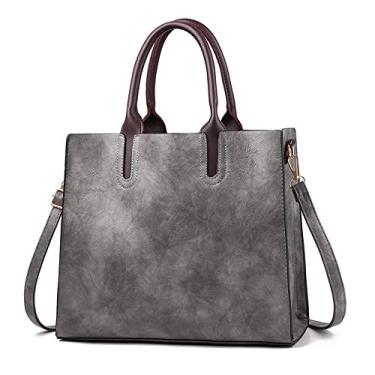 Imagem de Bolsas e bolsas para mulheres moda feminina couro PU alça superior bolsa transversal grande bolsa de ombro, Cinza