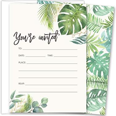 Imagem de Convites de folhas de palma tropicais Koko Paper Co | 25 convites e envelopes | Impresso em porta-cartões pesado.