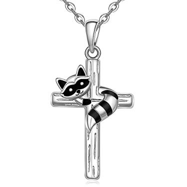 Imagem de Colar de cruz guaxinim para mulheres prata esterlina bonito animal colar pingente para meninas adolescentes joias , Prata esterlina, Zircônia cúbica