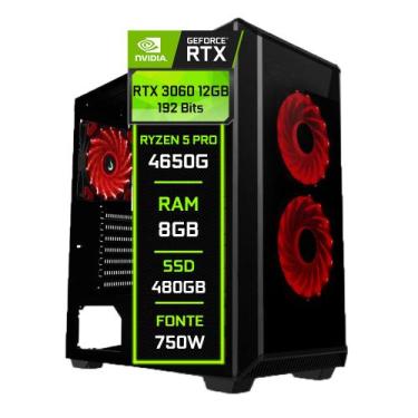 PC Gamer Completo Ryzen 5 5500, RTX 3060, 16GB DDR4, SSD 480GB, 600W 80  Plus, pc gamer completo 