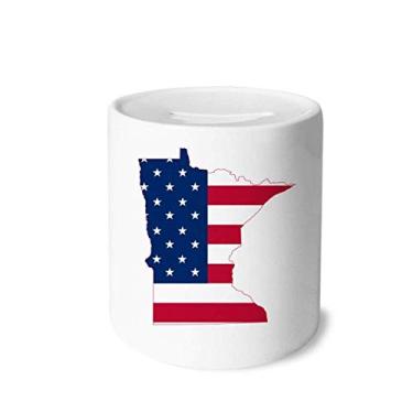 Imagem de DIYthinker Minnesota USA Map Stars Stripes Flag Shape Money Box Saving Banks Ceramic Coin Case Kids Adults