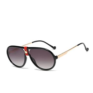 Imagem de Óculos de sol feminino vintage clássico designer de armação grande fivela de couro lente gradiente óculos de sol para homens uv400 óculos de proteção, c2 preto cinza, tamanho único