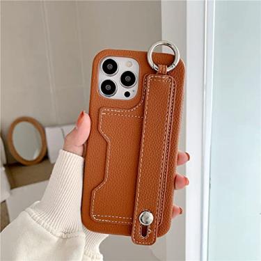 Imagem de Carteira de couro com alça de pulso de luxo para iphone 11 12 13 14 14pro 13pro max mini x xr xs 7 8plus escudo protetor, ruivo, para iphone 7plus 8plus