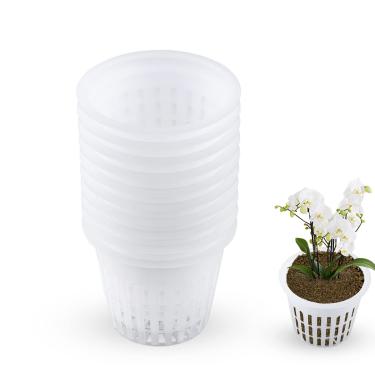 Imagem de conjunto de copos de cesta de plantio de plástico de jardim de 2 polegadas,Copos de rede, rede com fenda de jardim para serviço pesado design de lábio largo vasos de rede (White)