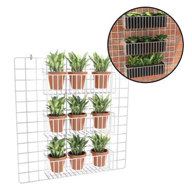 Imagem de Horta Vertical Jardim Suspenso com Tela Aramada 60x60 e 3 Cestos Multiuso N34 Branco