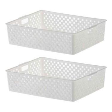 Imagem de 2 Cestas Organizadoras Quadratta branco para gavetas, armários, lavanderias, cozinha, banheiro, quarto