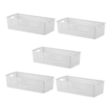 Imagem de 5 Cestas Organizadoras Quadratta branco para gavetas, armários, lavanderias, cozinha, banheiro, quarto