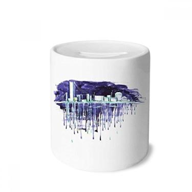 Imagem de DIYthinker Céu Estrelado Noite Moderna Cidade Aquarela Caixa Dinheiro Caixa de Cerâmica Porta-Moedas Presente