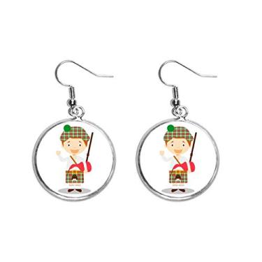 Imagem de Brinco feminino vermelho verde Escócia desenho animado pendurado prata joia