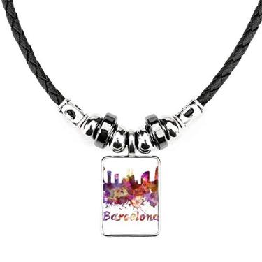 Imagem de DIYthinker Colar Barcelona Espanha Cidade Aquarela Joia Torque Pingente de Corda de Couro