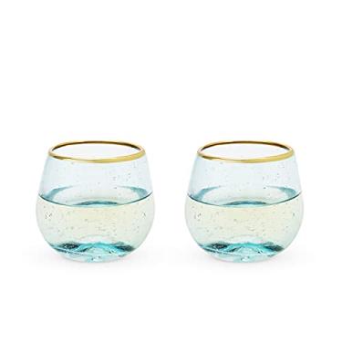 Imagem de Twine Taças de vinho Aqua Bubble Gold Rim sem haste, vidro colorido, conjunto com 2, capacidade de 355 ml