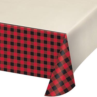 Imagem de Creative Converting 322283 Toalha de mesa de plástico retangular xadrez preto e vermelho, 1 peça