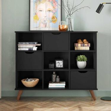 Imagem de Nicho Organizador Retro Preto Com 3 Gavetas Pretas Qmovi Móveis
