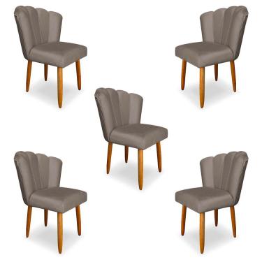 Imagem de Kit 5 Cadeiras de Jantar Pétala Estofada Pés Palito Veludo Cappuccino - Montanaris Decor