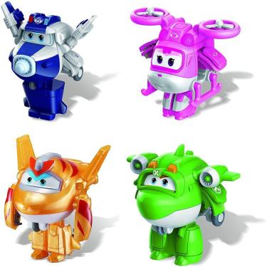 Imagem de Super Wings - 2" Transform-a-Bot 4-Pack Supercharged Paul, Supercharged Dizzy, Golden Boy, &amp; Mira Airplane Toys Mini Action Figures | Avião d