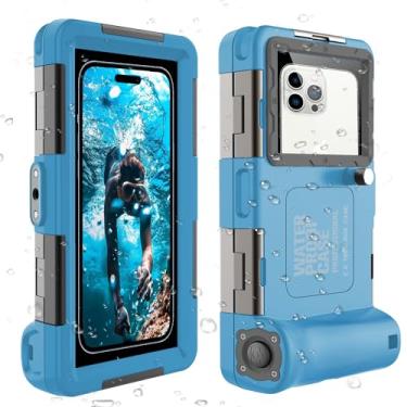 Imagem de ShellBox Case Capa de mergulho de 2ª geração para iPhone/Samsung Galaxy Series, telefones universais [4,9 a 6,9 polegadas], snorkel [15 m/50 pés] protetor de corpo inteiro (azul-cinza)