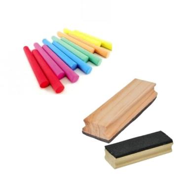 Imagem de Giz Lousa Cilíndrico Plastificado Colorido 50 Unidades c/Apagador