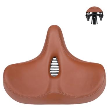 Imagem de Assento de bicicleta absorvente de choque de mola dupla, selim de bicicleta alargado e espesso, almofada de assento de bicicleta ergonômica, couro à prova d'água/universal-C