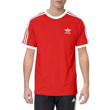 Imagem de adidas Originals Camiseta masculina de 3 listras, Vermelho vívido, M