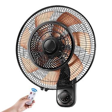 Imagem de Ventilador elétrico montado na parede com controle remoto em casa restaurante silencioso ventiladores oscilantes de 3 velocidades com 7 lâminas residencial uso comercial industrial, preto, 510 mm
