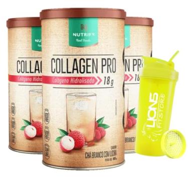 Imagem de 3x Collagen Pro Chá Branco com Lichia Nutrify 450g + Coqueteleira 700ml Personalizada Cor Sortida