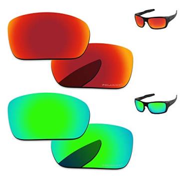 Imagem de PapaViva Lentes de substituição para óculos de sol Oakley Turbine OO9263 armação vermelho fogo e verde azulado