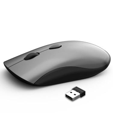 Imagem de Mouse sem fio para Chromebook, laptop, PC, Macbook, mouse óptico fino e portátil com mini receptor USB, clique silencioso, 2400 DPI, 2,4 GHz, mouse móvel silencioso sem fio - cinza espacial e preto