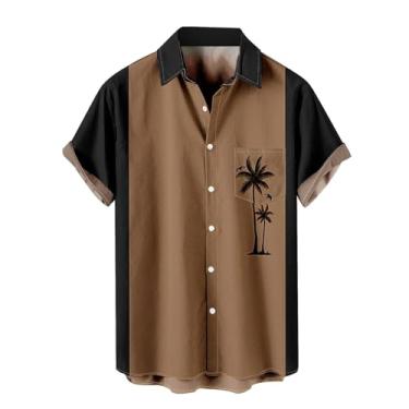 Imagem de Elogoog Camisa masculina havaiana divertida Aloha manga curta abotoada vintage boliche tropical verão praia camisa, I - Marrom, M