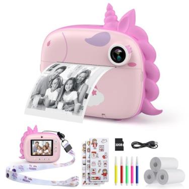 Imagem de Câmera HiMont digital infantil com impressão instantânea de selfie com papel de impressão e cartão 32 de GB, filmadora 2,5K, com canetas coloridas DIY, presente divertido de 3 a 12 anos (rosa)