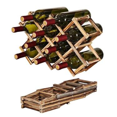 Imagem de Vinho de madeira de armazenagem contra o copo, copo de mesa folhetável de vinho de pé livre,portador de uma garrafa de vinho de pé,10 garrafas de madeira de vinho de colheita (B)