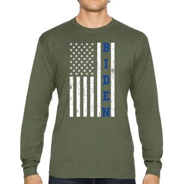 Imagem de Camiseta Joe Biden Bandeira Americana 2024 Manga Longa Pro Partido Democrata Presidente Democratas Azul Estados EUA Política, Verde militar, M