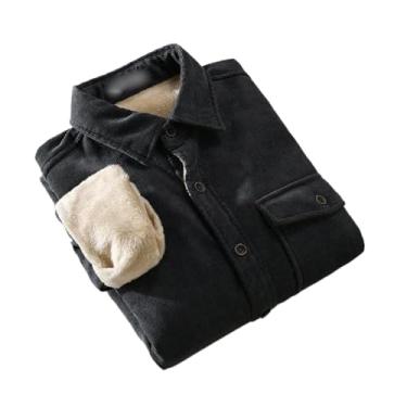 Imagem de Camisa masculina de lã grossa para inverno, cor sólida, bolso simples, manga comprida, solta, casual, blusas quentes, Cinza 6117, Large