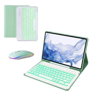 Imagem de Capa teclado for Galexy Tab S9 Ultra / S8 Ultra 14.6 polegadas Teclado retroiluminado 7 cores com suporte para caneta, mouse silencioso recarregável LED, Verde