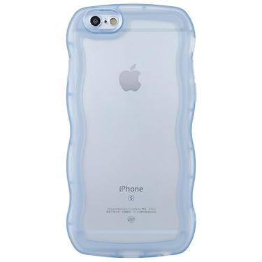 Imagem de SKYLMW Compatível com iPhone 6s/6 capa de 4,7 polegadas, linda Kawaii ondulada em forma de moldura de silicone macio à prova de choque capa protetora para mulheres meninas, transparente/azul