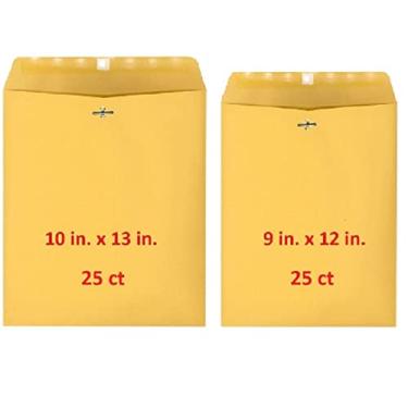 Imagem de Envelopes de fecho de 2 tamanhos 12,7 kg, fecho de goma de papel kraft, 25 ct 23 x 30,5 cm, 25 ct 25,4 cm x 33 cm (50 no total)