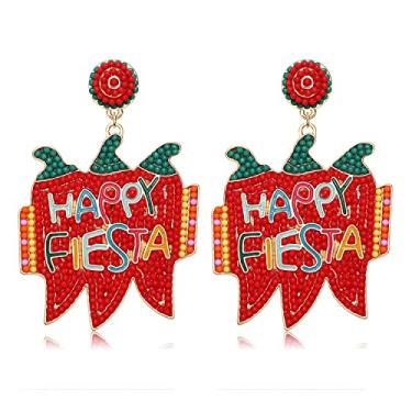 Imagem de Cinco De Mayo Brincos femininos coloridos com miçangas Fiesta Chill Brincos pendentes com letra de declaração brincos de gota do festival mexicano joias presentes, Zinco, Cristal