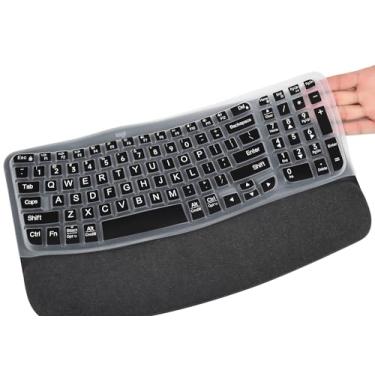 Imagem de Capa de teclado de impressão grande para teclado Logitech Wave Keys 2023 combo ergonômico e teclas Wave MK670, alto contraste, letras grandes, protetor de teclado fácil de ler e digitar - preta