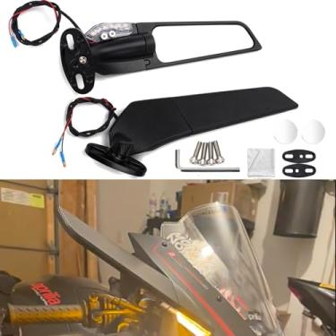 Imagem de XINGWU Espelhos retrovisores de motocicleta com seta de LED, retrovisores, retrovisores, retrovisores, retrovisores, luz âmbar para Ninja, Honda, Yamaha Suzuki, preto, M11150001307