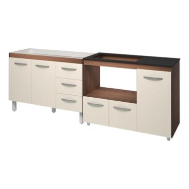 Imagem de Moblis Móveis, Kit Balcão para Pia 118 cm Bianca Savana Frente Off-White com Balcão para Cooktop 5 Bocas Ana Savana Frente Off-White