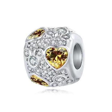 Imagem de MiWangLing Berloque de cristal de coração de rato com pingente de animais pavimentado CZ para pulseira Pandora, Cristal, Base