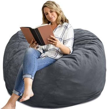 Imagem de SEASXOLTE Cadeira Bean Bag de 1,8 m, preenchida com espuma de memória, capa de veludo removível, cadeiras gigantes para adultos e adolescentes, poltrona redonda para sala de estar, quarto e sala de