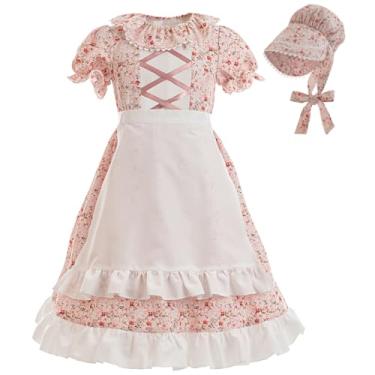 Imagem de Vestido de pradaria FCCAM Pioneer Girl fantasia colonial para meninas manga curta com avental rosa GG