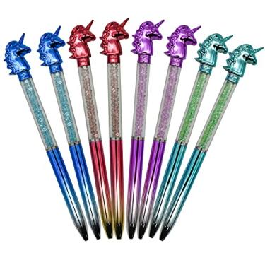 Imagem de Maydahui 24 canetas esferográficas de unicórnio coloridas de cristal brilhante de areia movediça novidade caneta animal tinta preta para meninas escola material de escritório