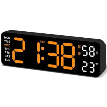 Imagem de JoFomp Relógio de parede digital com tela grande, relógios de parede LED de 23 cm para decoração de sala de estar, relógio digital com temperatura/DST/regulação automática/umidade/soneca - 12/24H,